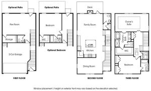 Brookwood 3-story, 2 bedroom townhome floor plan.