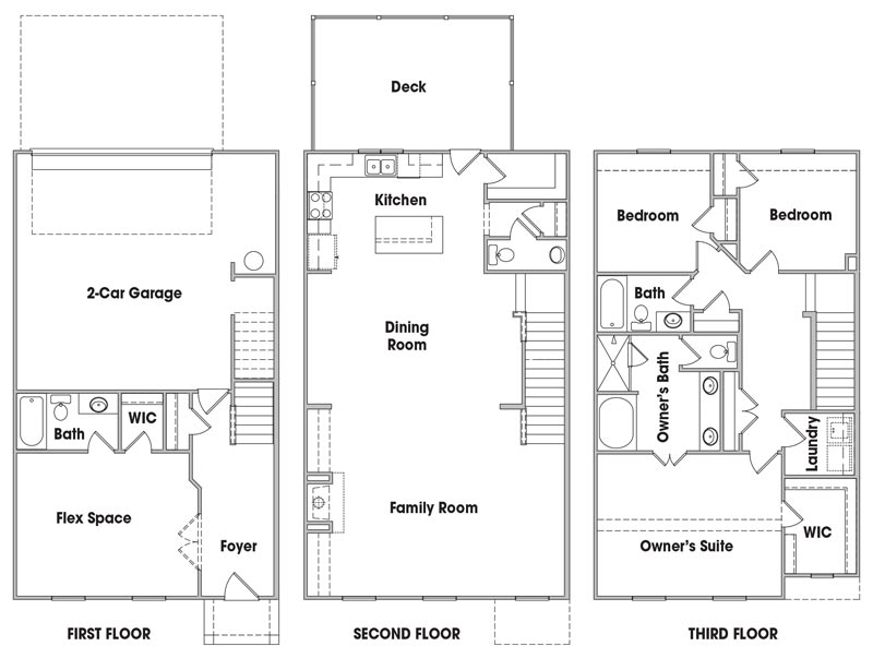 Norwich 3-story townhome floor plan.