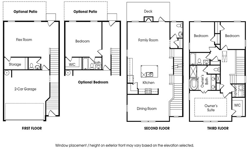 Brookwood 3-story, 3 bedroom townhome floor plan.