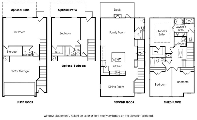 Brookwood 3-story, 3 bedroom townhome floor plan.
