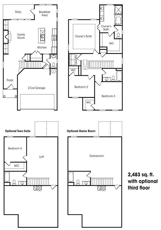 Lexington 2-story, 3 bedroom townhome floor plan.