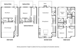 Piedmont 3-story, 3 bedroom townhome floor plan.
