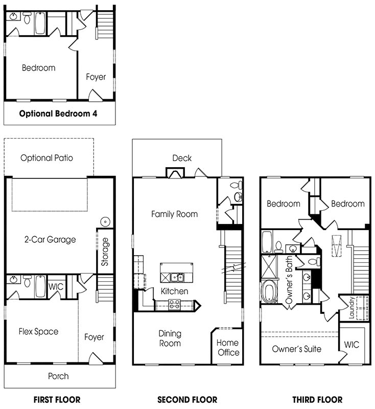 Langley 3-story single-family home floor plan.