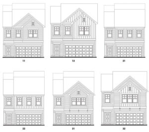 Lexington single-family floor plan elevations at Old Mill community in Calhoun, Georgia