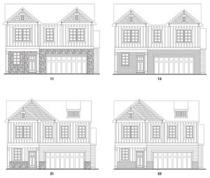 Lanier single-family floor plan elevations at Lakeside at Great Sky community in Canton, Georgia