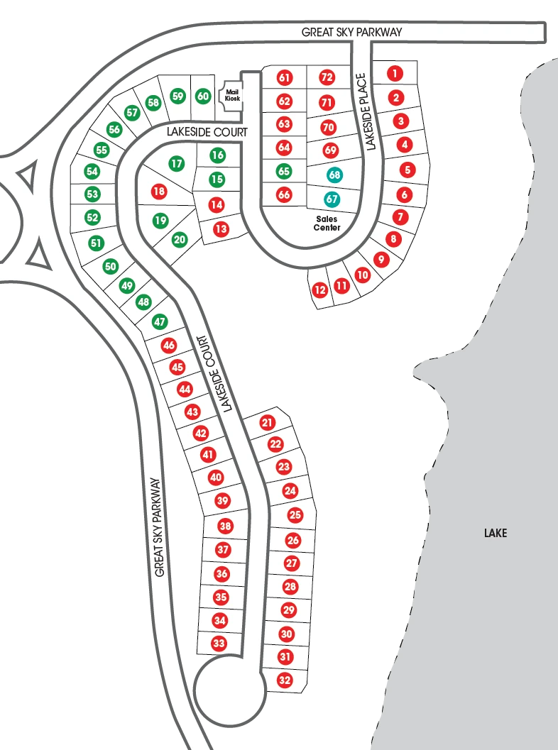 Sitemap of new single-family homes at Lakeside at Great Sky community in Canton, Georgia