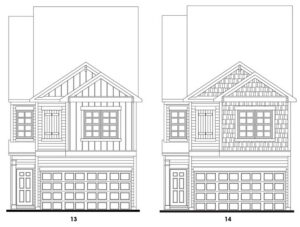 Burton floor plan elevations at Longview Run townhome community in Decatur, Georgia
