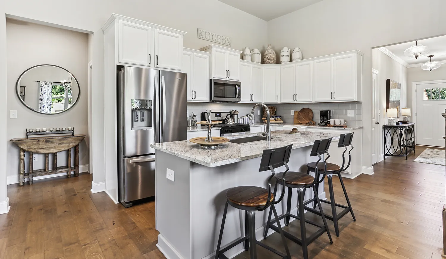 Open concept kitchen in a new home at Lakeside at Great Sky community in Canton, Georgia