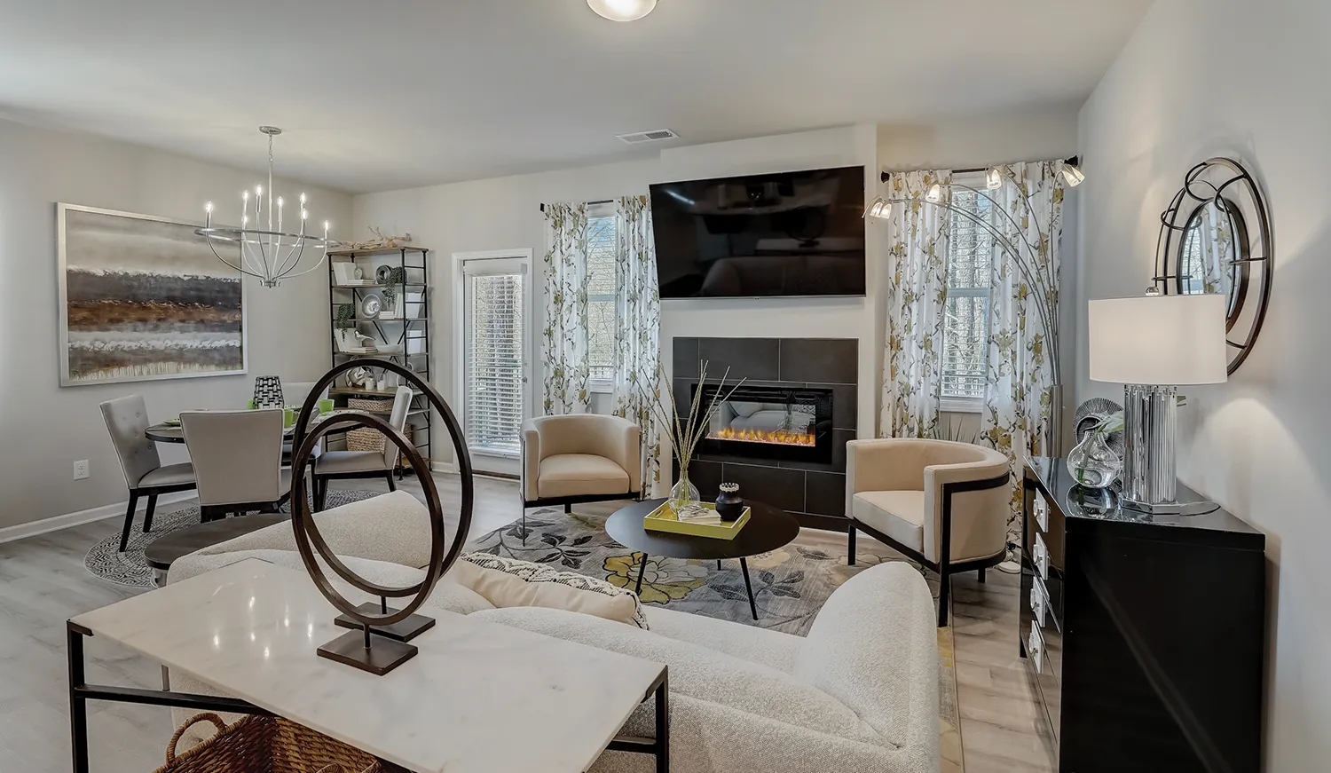 Open concept living room at Longview Run townhome community in Decatur, Georgia