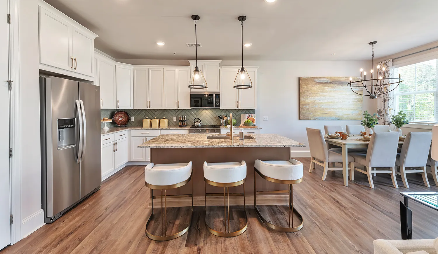 venture-communities-crestwood-homes-marietta-ga-1500x871-kitchen-dining-room Open concept kitchen and dining room in a new home at Crestwood community in Marietta, Georgia
