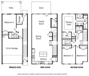 Crestline townhome floor plan at Mill Creek community in Marietta, Georgia